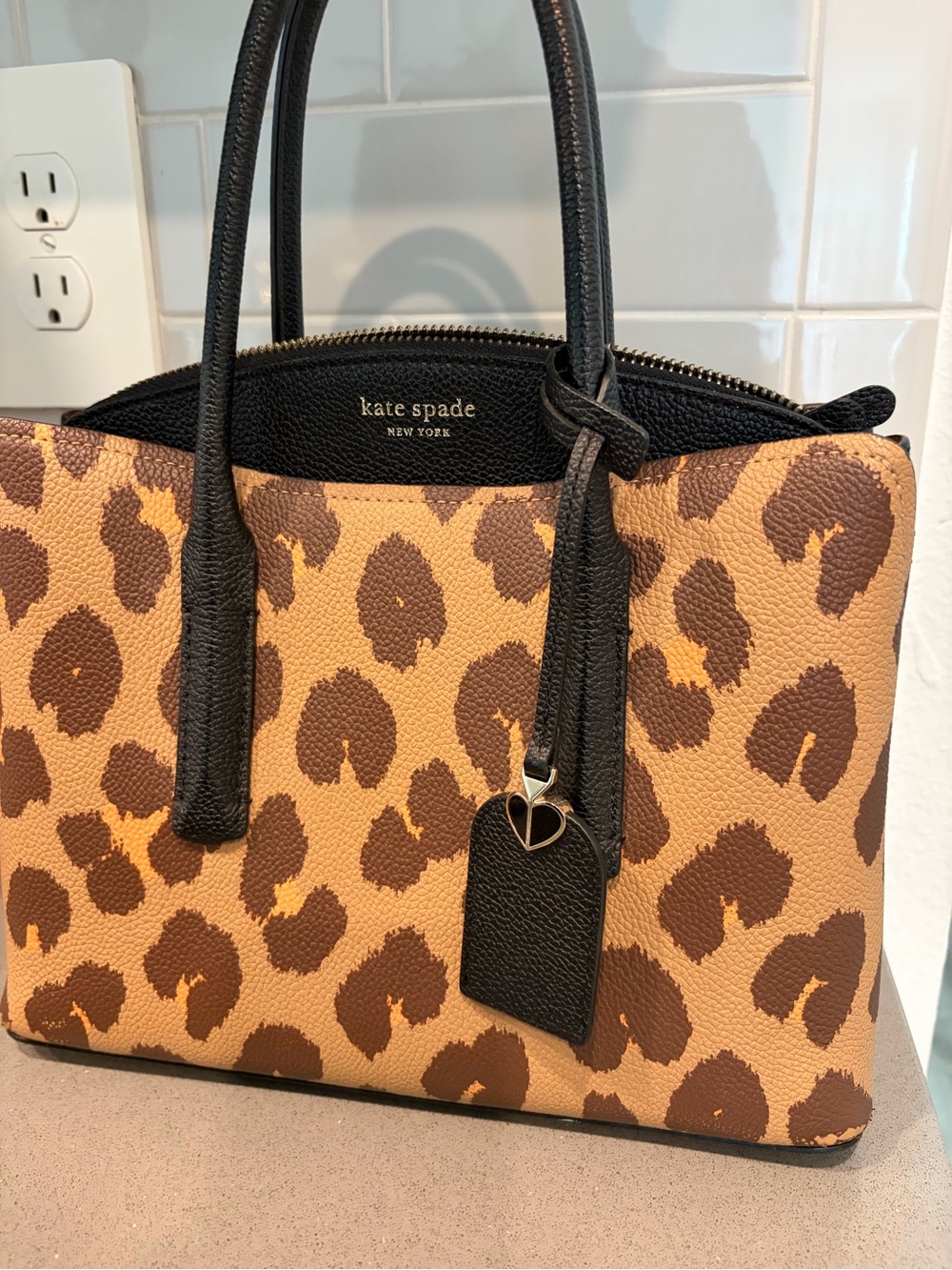 Kate Spade New York Medium Margaux Leopard Print Leather Satchel - Brown EUC - Picture 3 of 13